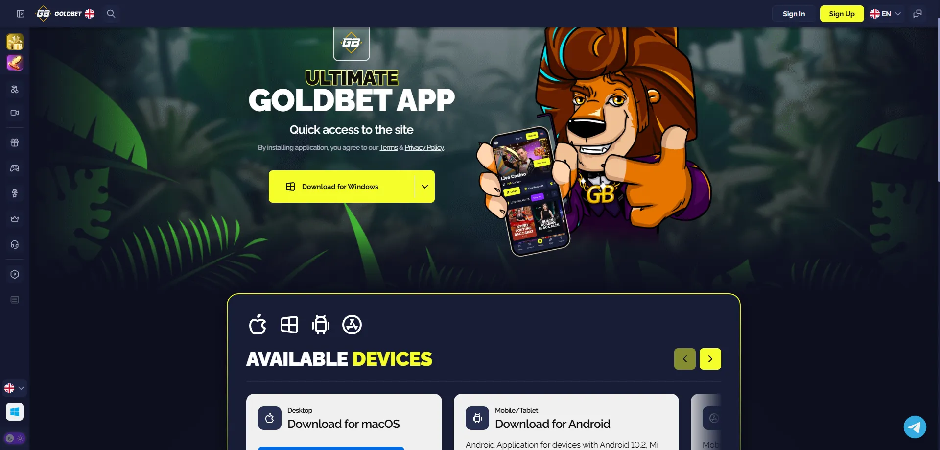 Goldbet Casino app mobile Android iOS download para jogadores brasileiros