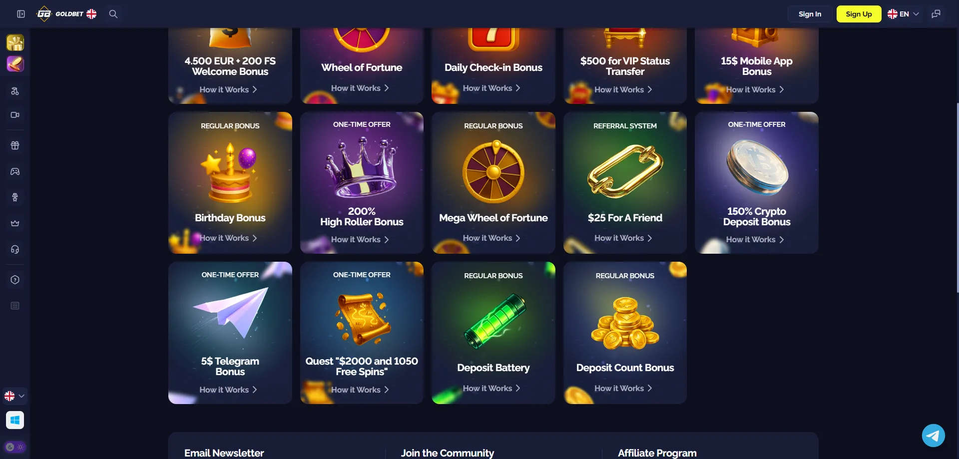 Goldbet Casino b&ocirc;nus de boas-vindas 550% at&eacute; 25.000 BRL mais giros gr&aacute;tis